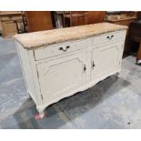 Modern sideboard in the shabby chic taste, the oak top on cream painted base with two drawers, two
