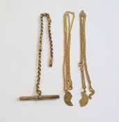 Pair 9ct gold split pendant necklaces, the circular pendant when put together is embossed with '