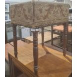 Stool with needlework seat, on turned supports