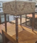 Stool with needlework seat, on turned supports