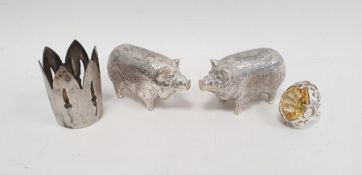 Pair of foreign silver pig pepperettes (stamped 800), a statement ring set with a mixed cut oval