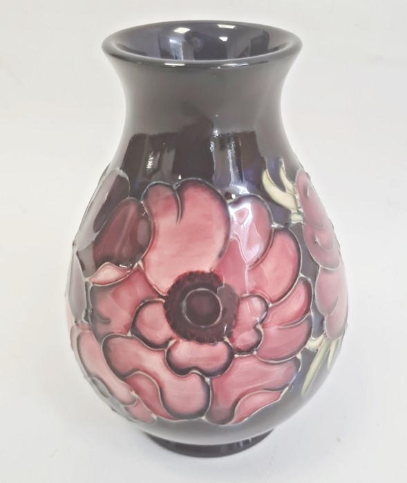 Moorcroft pottery vase, baluster-shaped, the royal blue ground decorated with anemones, 14cm - Image 3 of 8