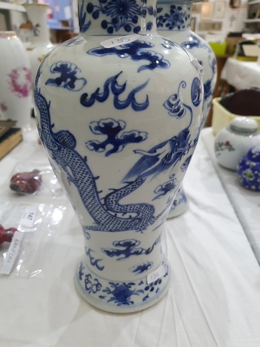 Pair Chinese porcelain vases, each inverse baluster shaped and painted with pair ferocious dragons - Image 18 of 29