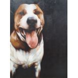 Bex Barton (21st century) Oils on canvas "Henry", 102cm x 76cm (unframed)  Greyhound head, 61cm x