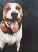 Bex Barton (21st century) Oils on canvas "Henry", 102cm x 76cm (unframed)  Greyhound head, 61cm x