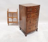 20th century walnut bowfront chest of four drawers, to squat cabriole legs and a pine rack (2)