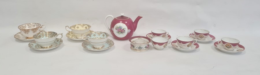 French porcelain inkstand, floral decorated, four cabinet cups and saucers to include Paragon, a