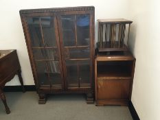 Early 20th century oak bookcase, a bedside cabinet and a table-top revolving bookcase (3)