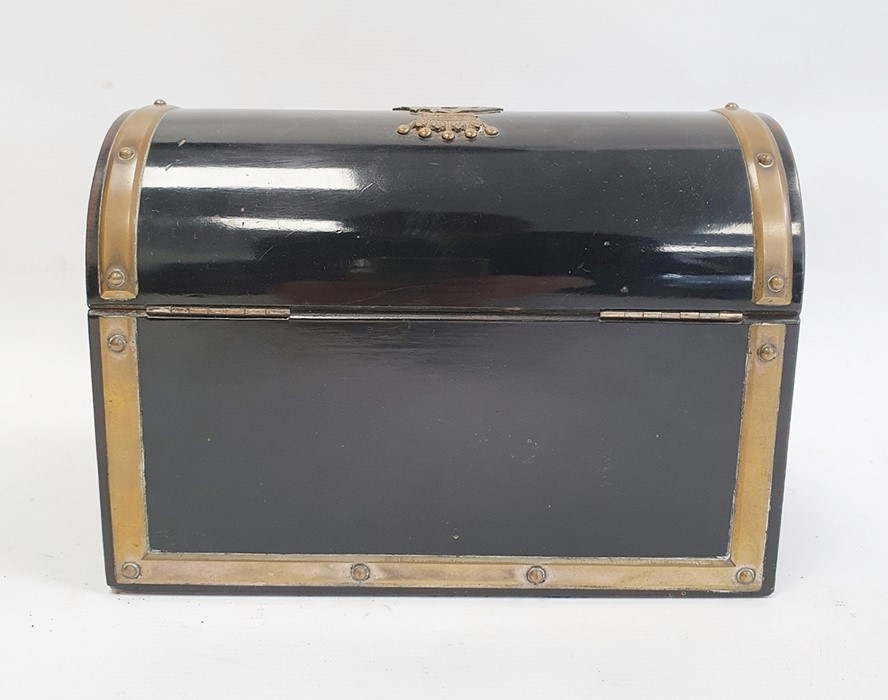 Black lacquered domed top letter case, brass bound with brass insignia mark 'From General - Image 5 of 6