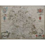 18th century hand-coloured map of Shropshire, 38cm x 49cm