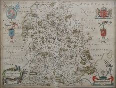 18th century hand-coloured map of Shropshire, 38cm x 49cm