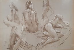 Derek Latimer Sayer (1917-1992) Two Pastel and brown wash Studies of seated female nudes, signed,