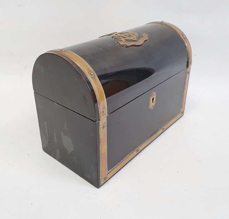 Black lacquered domed top letter case, brass bound with brass insignia mark 'From General - Image 4 of 6