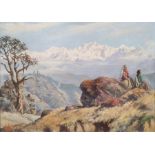 Jimmy Hulbert Oil on canvas board Mountainous scene with terraces and figures seated in the
