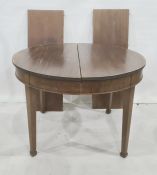 Mahogany D-end dining table with reeded edge and tapering square supports and with two leaves, total