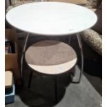 20th century circular coffee table with faux bird's eye maple formica top, on black painted circular