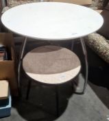 20th century circular coffee table with faux bird's eye maple formica top, on black painted circular