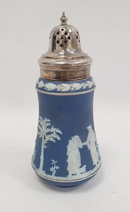 Wedgwood blue and white jasperware and silver plated sugar caster (lid loose) - Image 2 of 3