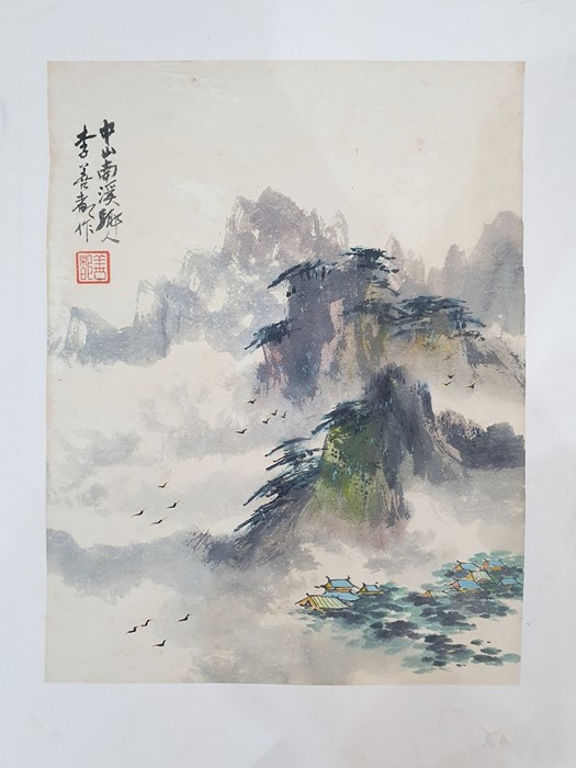 Chinese school (20th century)  Pair of watercolour drawings Landscape scenes, one of a lake and - Image 4 of 4