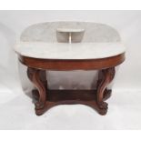 Late 19th century marble-topped demi-lune washstand the mahogany base on cabriole legs to platform