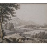 After Poussin Pair small engravings Landscape scenes, 5 x 6cm and 4 x 6cm and  Modern print of a