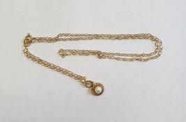 9ct gold pendant on chain, single cultured pearl in circular gold mount on fine chain, marked to