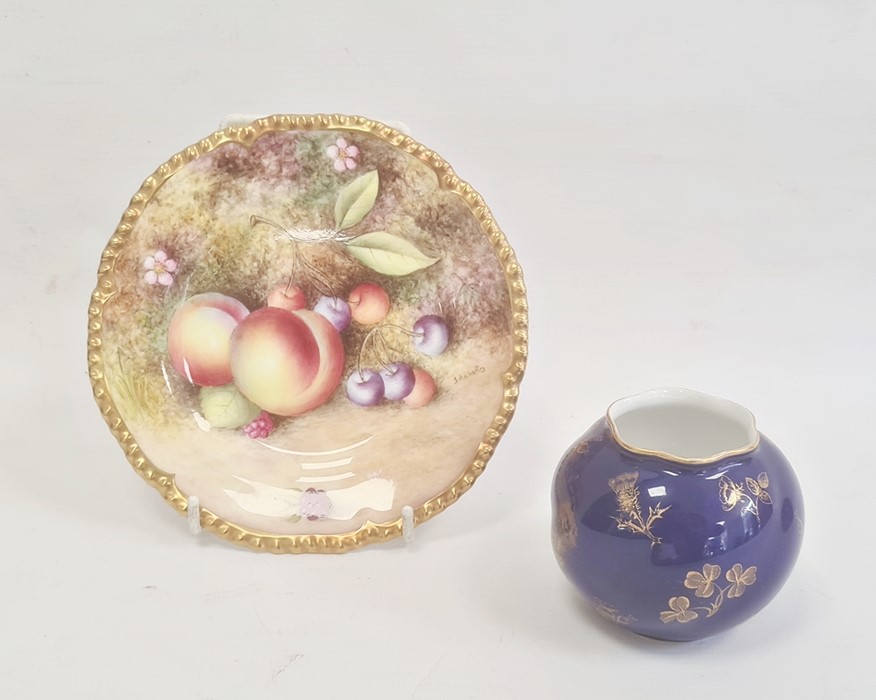 Royal Worcester small plate painted with apples and cherries, signed by 'S Roberts', 15cm diameter