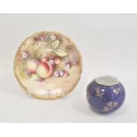 Royal Worcester small plate painted with apples and cherries, signed by 'S Roberts', 15cm diameter