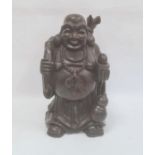 Large hardwood carved model of laughing Buddha