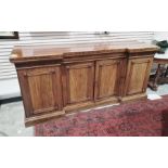 19th century mahogany breakfront sideboard with two drawers above four cupboard doors, on plinth