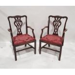 Pair of Georgian carver's armchairs with carved and pierced backsplats, drop-in seats (2)