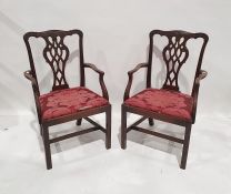 Pair of Georgian carver's armchairs with carved and pierced backsplats, drop-in seats (2)