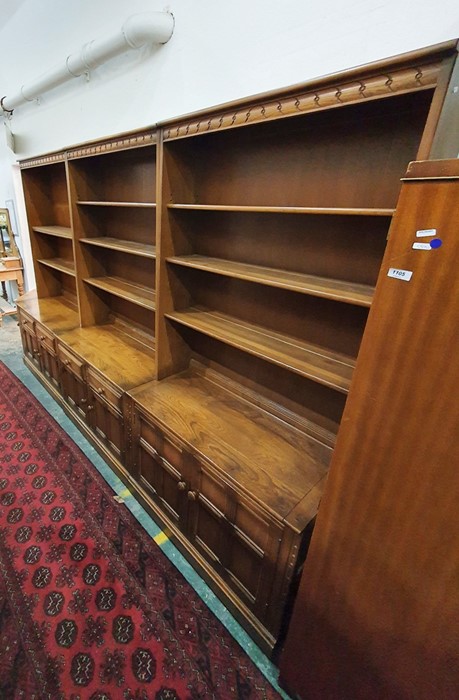 20th century Ercol mid elm lounge suite comprising three tall units with bookshelf tops and a corner - Image 2 of 2