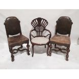 Three assorted chairs to include carver chair with unusual shaped back, oval seat, cabriole legs (3)