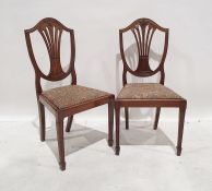 Set of four Hepplewhite-style 19th century dining chairs with shield-shaped backs, with wheatsheaf