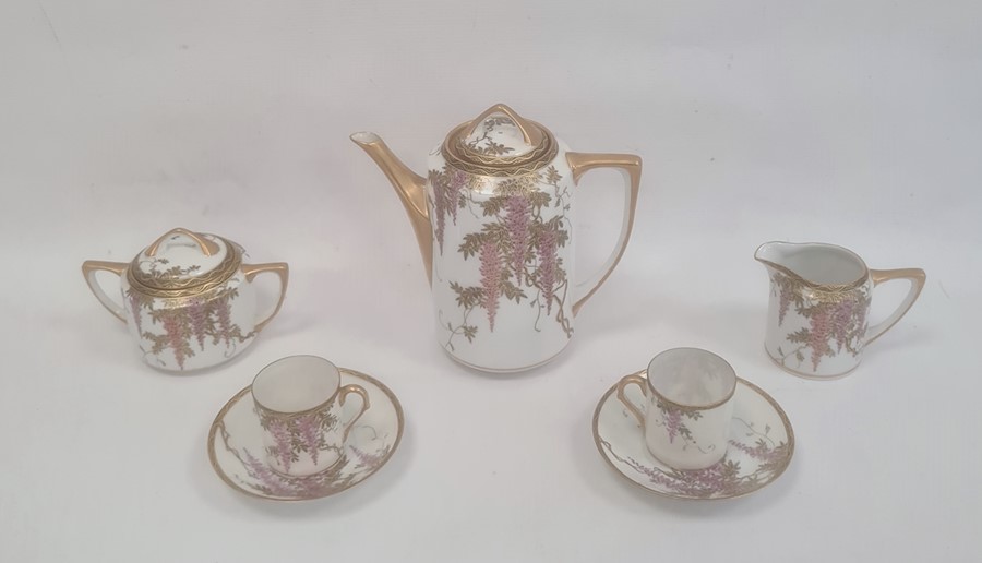 Japanese porcelain tete-a-tete coffee service, wisteria decorated in pink and gold, viz:- coffee - Image 2 of 3