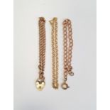9ct gold belcher link bracelet, 9ct gold curb link bracelet and a gold-coloured curb link bracelet