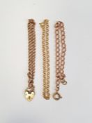 9ct gold belcher link bracelet, 9ct gold curb link bracelet and a gold-coloured curb link bracelet