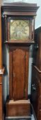 Mid 19th century eight-day longcase clock, the 12" brass face with roman numerals and minute chapter