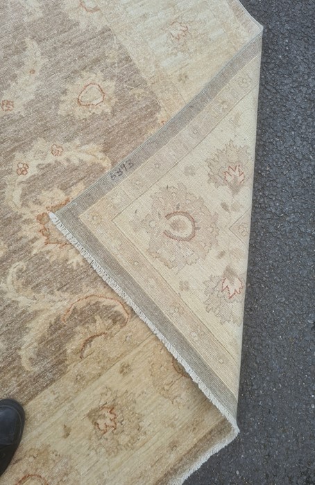 Large fawn ground rug with allover floral decoration, cream borders, 306cm x 242cm - Image 4 of 4