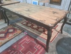 Shabby chic French-style dining table with black painted base, on cabriole legs, 195cm x 98cm