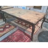 Shabby chic French-style dining table with black painted base, on cabriole legs, 195cm x 98cm