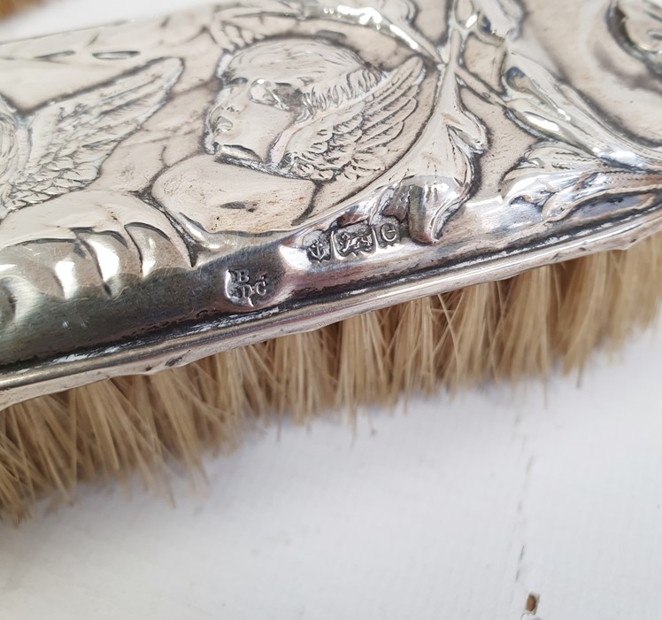 An Edward VII silver mounted dressing brush, floral decorated, Birmingham 1905, a silver mounted - Image 4 of 5