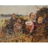 British school (late 19th/early 20th century) Oil on canvas Women and children picking