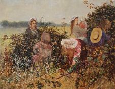 British school (late 19th/early 20th century) Oil on canvas Women and children picking