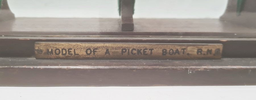 Wood and brass model of a picket boat, RN, having brass funnel and rudder, all in glazed wood - Image 6 of 6