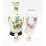 Herend porcelain vase with shouldered ovoid body and tall neck, the white basket-weave ground