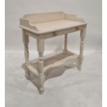 White painted three-quarter gallery washstand, the rectangular top with rounded corners, above