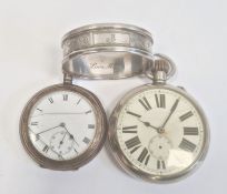 Silver open-faced pocket watch, the enamel dial with subsidiary seconds dial (glass broken), a