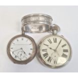 Silver open-faced pocket watch, the enamel dial with subsidiary seconds dial (glass broken), a